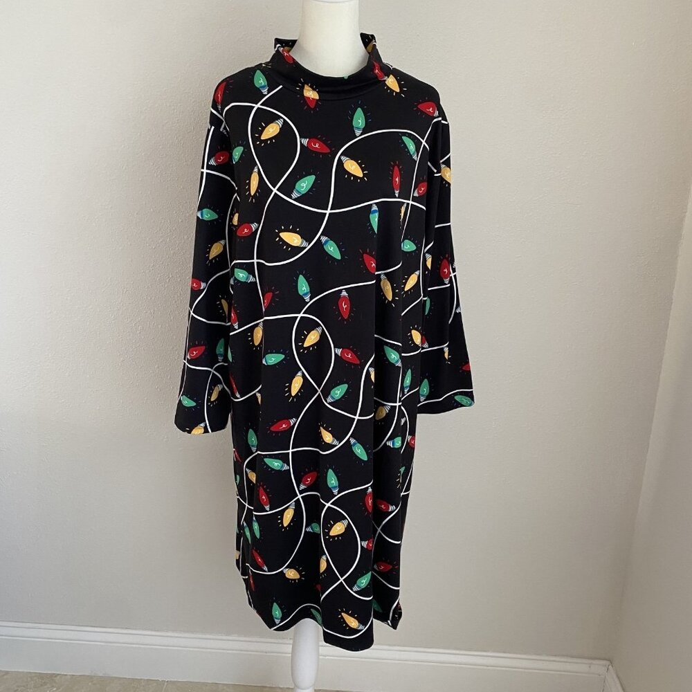 NWT Celebrate Together Womens XXL Black Dress Christmas Lights Mock Neck